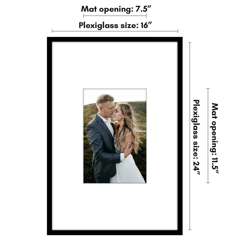 Americanflat 16x24 Picture Frame - Use as 8x12 Frame with Mat or 16x24 Frame Without Mat - Thin Photo Frame with Plexiglass - Black