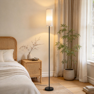 Lampe sur pied en métal noir de 175 cm avec abat-jour en tissu, lampe minimaliste à 3 températures de couleur, éclairage doux et agréable pour les yeux, idéal pour le salon, la chambre ou le bureau.