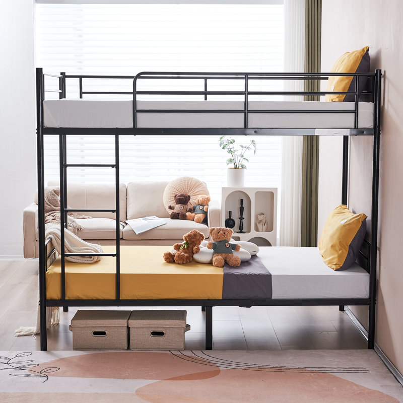 Alisiana 78" W Metal Twin-Over-Twin Bunk Bed with Built-In Ladder, Black