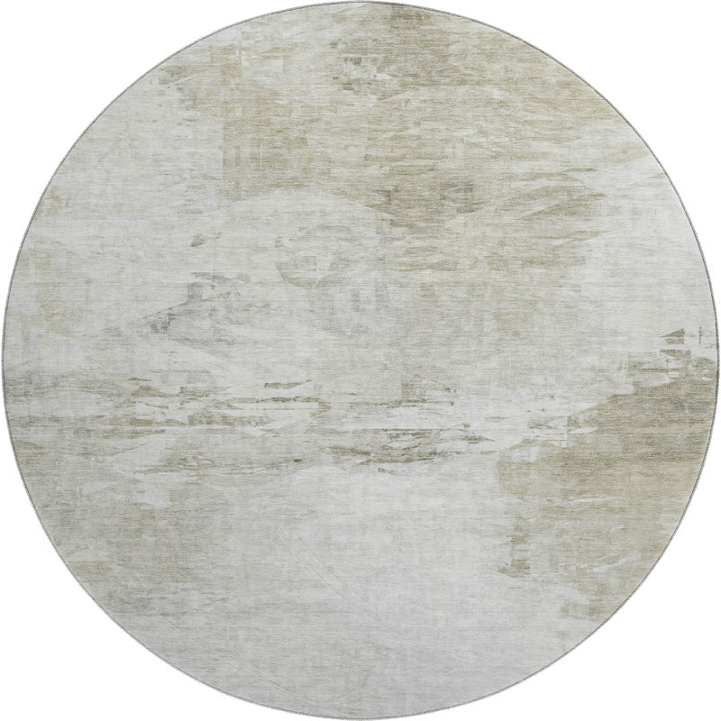 Premium Machine Washable Cerrito AMF595 Ivory Rug, Round 8'