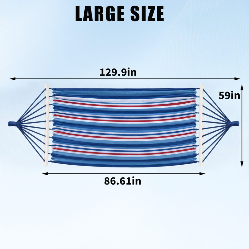 Très grand hamac en toile avec épandeur en bois, capacité de 500 livres, lit balançoire rayé bleu-vert avec cordes et sac pour l'extérieur et l'intérieur, kaki