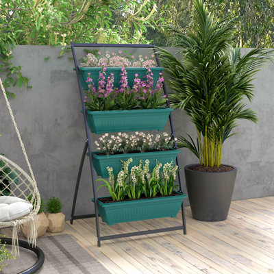 Lit de jardin surélevé, ensemble de jardinières verticales à 4 niveaux, 4 boîtes à fleurs d'extérieur avec support, jardin surélevé à conception autodrainante pour légumes, fleurs et herbes, vert