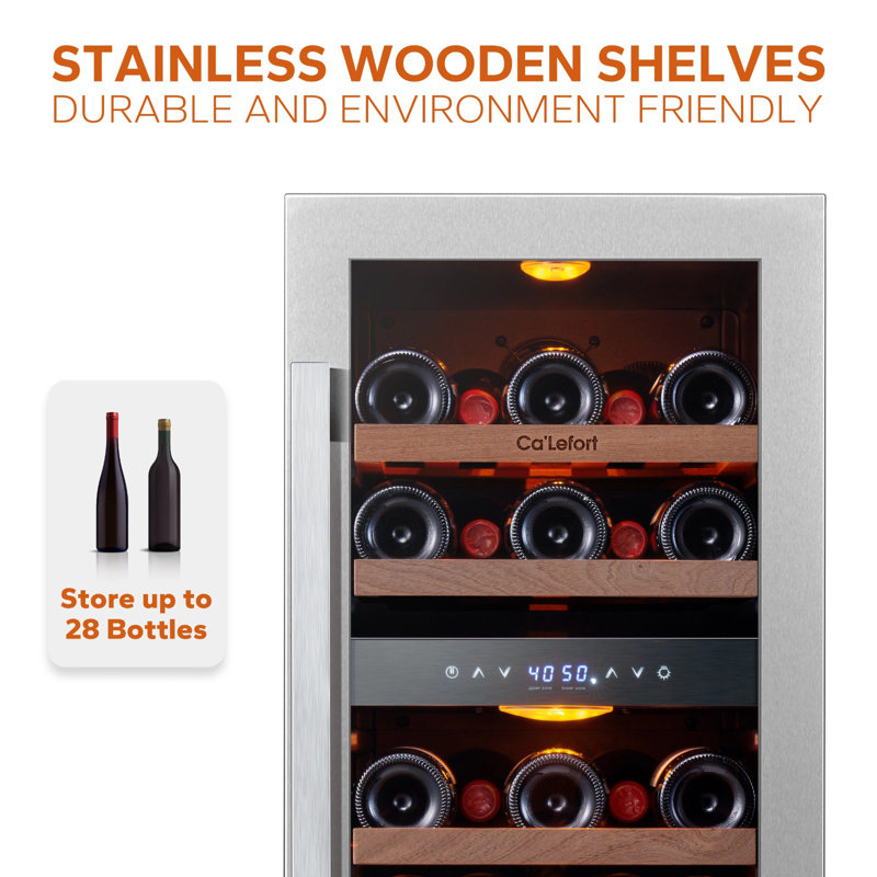 Calefort 15'' Wine Refrigerator 28 Bottle Dual Zone Built-in Wine Cooler