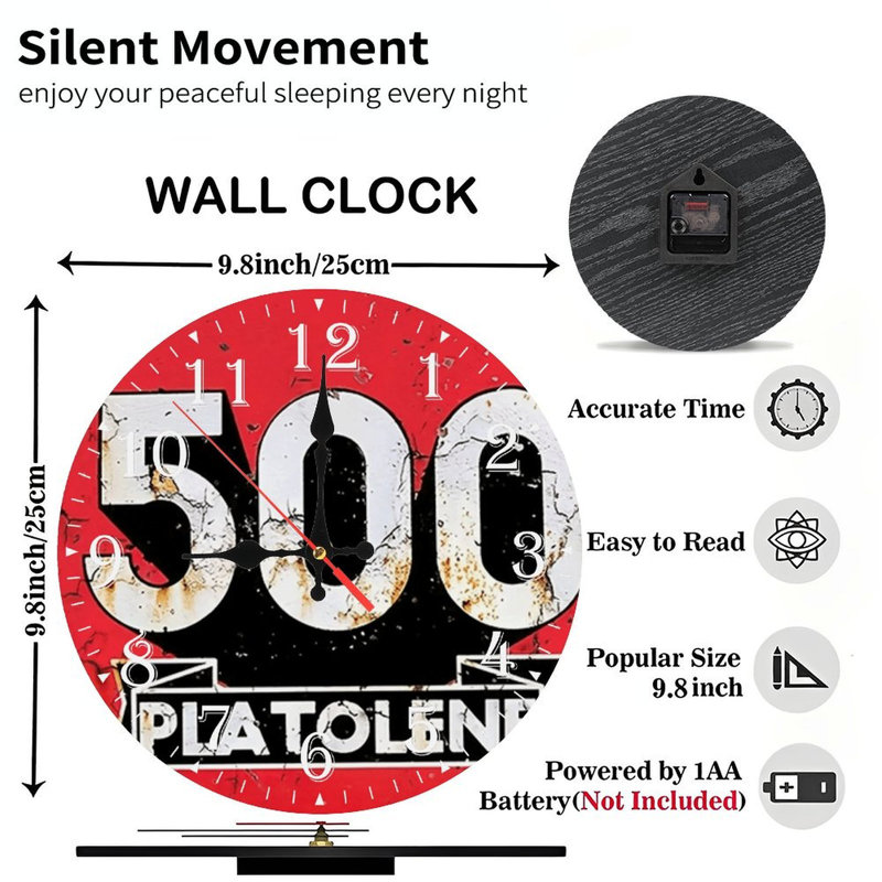 Horloge murale en bois 10 po, mouvement silencieux, à piles (piles AA non incluses), décor artistique, parfait pour les décorations