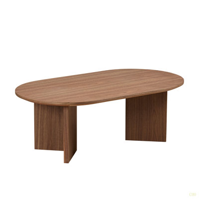 Length 39.37 Inch Modern Coffee Table,MDF Oval Coffee Table For Living Room,Small Coffee Table With Sturdy Pedestal For Apartment,Bedroom by Latitude Run