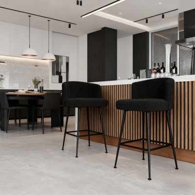 Tabouret de bar et de comptoir rembourré 27,2 po avec dossier, tabourets pivotants à 360 °, boucle noire