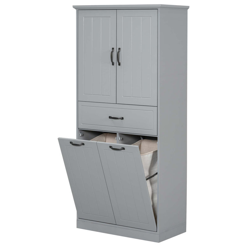 Armoire de rangement pour salle de bain avec deux paniers à linge, armoire de rangement avec portes et tiroir pour la maison