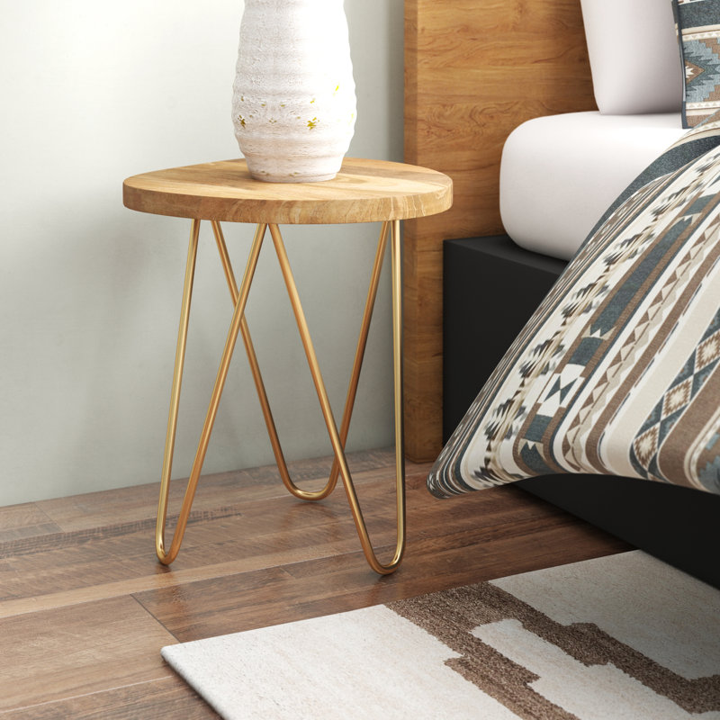 Patrice Boomerang Mango Wood Table with Matte Gold Hairpin Legs