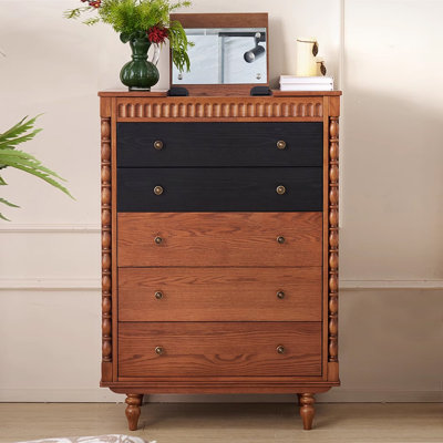 Nut-brown+Black Solid Wood Accent Cabinet