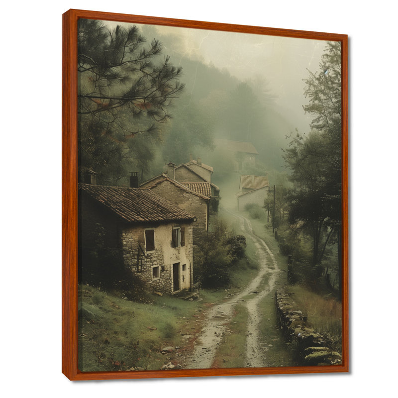 «Green Farm», impression d'art mural paysage vert, Cadre flottant brun, bois massif, H 34 po x l 44 po
