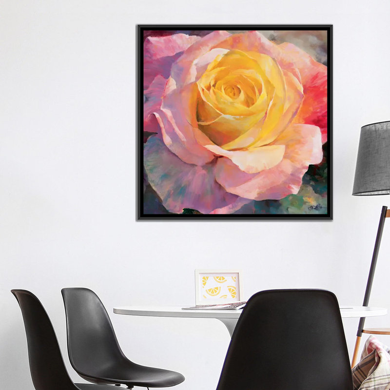 « fleur i », impression sur toile, H 18 po x l 18 po x P 1,5 po, Toile encadrée noire, Pas de tapis