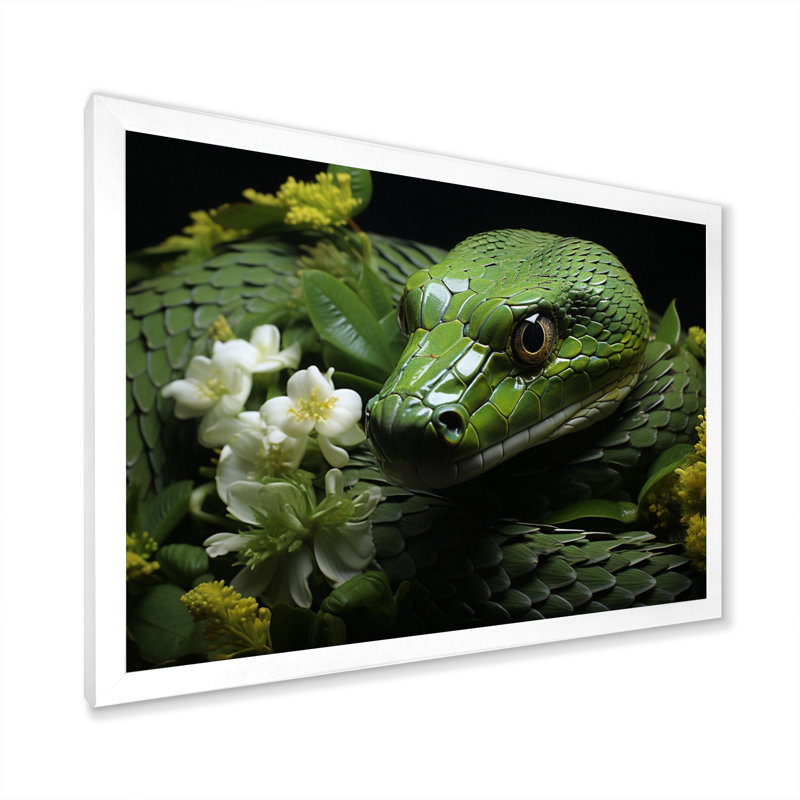 «Snake Serpentine Whispers», reproduction d'art sur toile, H 16 po x l 32 po x P 1 po, Cadre simple blanc