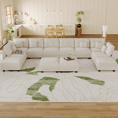 12 Seat Corduroy Convertible Modular Sectional Sofa With Storage, 8 Back Cushion 8 Throw Pillow