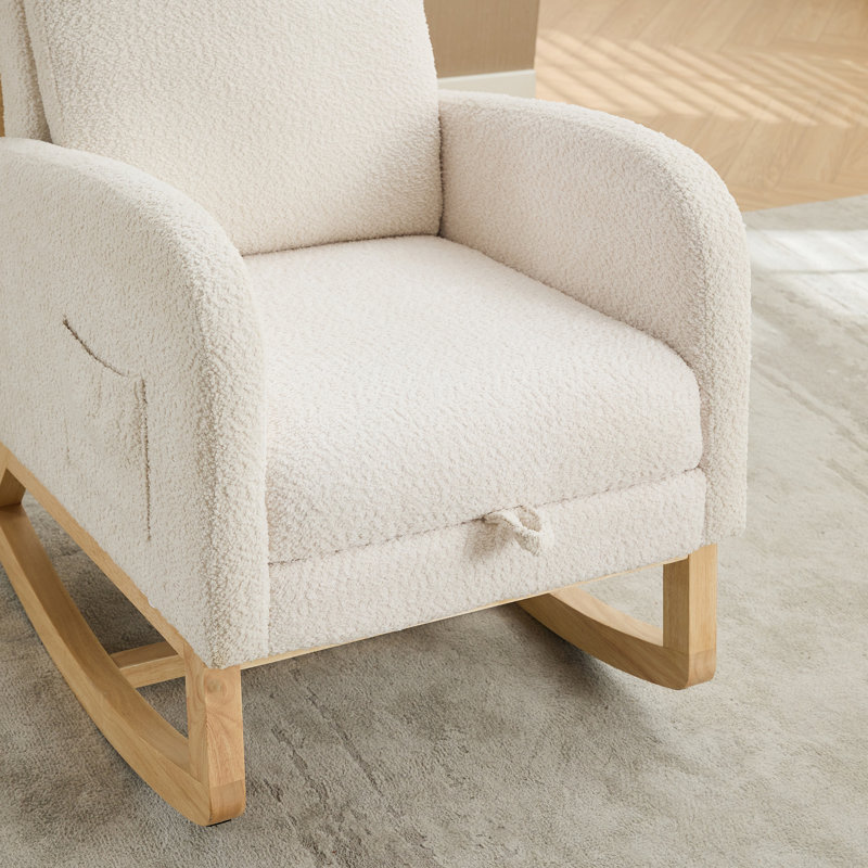 Lace Boucle Upholstered Rocking Chair with Retractable Footrest