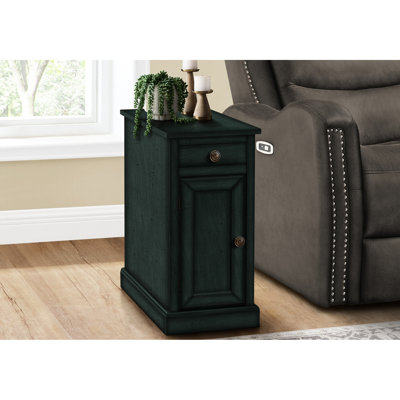 Narrow Side Table With Antique Blue Veneer - Spacious For Bedroom Drawer End