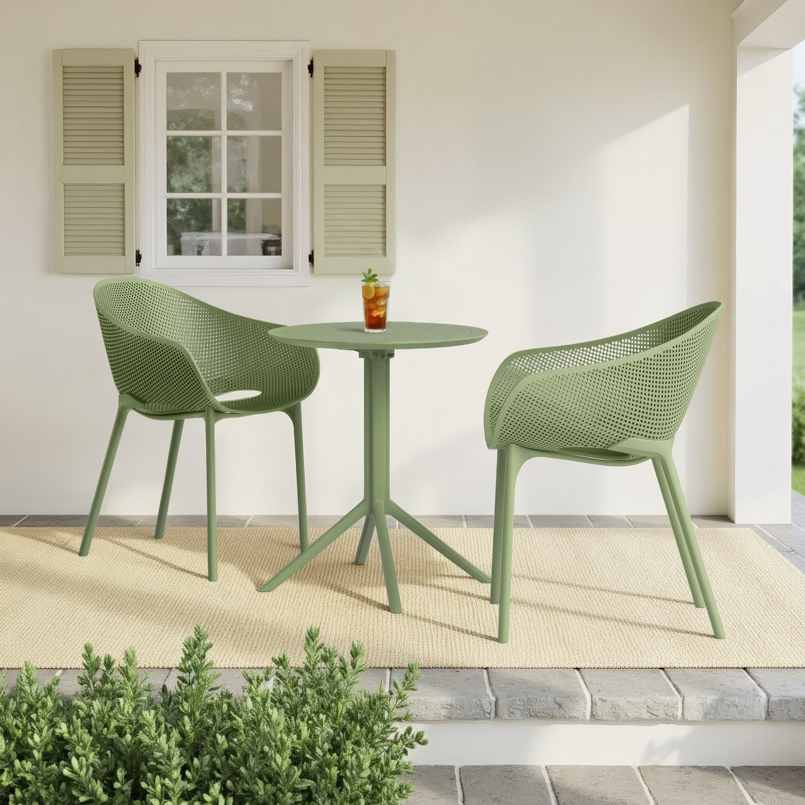 Farrah 24'' Round 2-Person Bistro Set, Olive Green