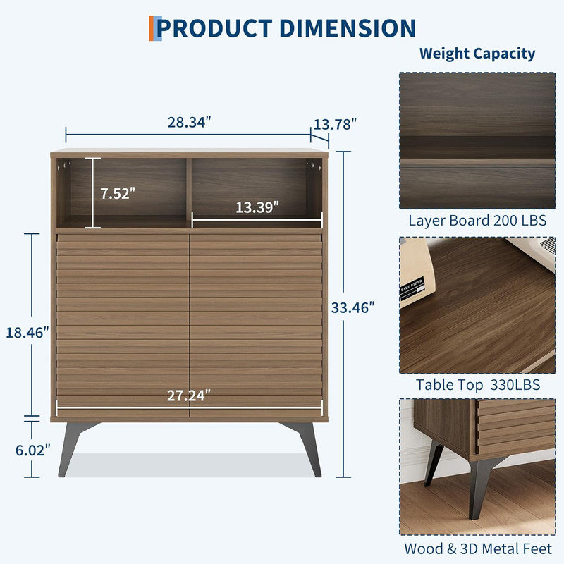 Solid Wood Single Storage Cabinet ( 85cm H x 72cm W x 35cm D), Brown