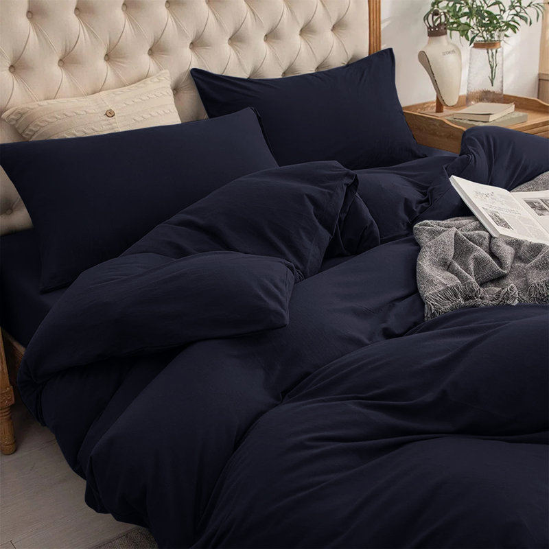  Ensemble de housse de couette réversible en microfibre ultra-douce 200 TC avec taies d'oreiller, Mauve