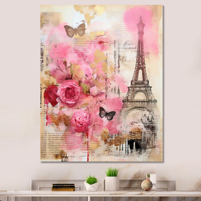 «Pink Blossoming Spring In Paris», collage rétro sur toile
