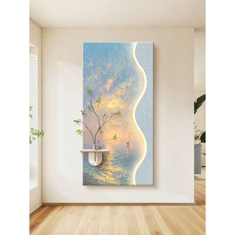 Art mural crème crème au coucher du soleil: texture grès avec pot de fleurs, H 62,99 po x l 31,5 po x P 1,18 po