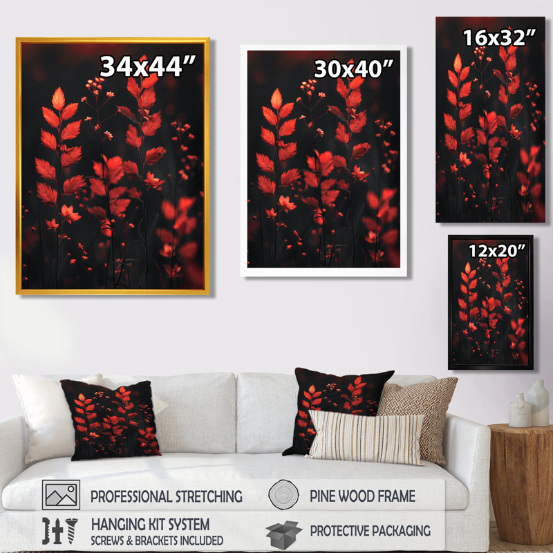 Fougères rouges et noires, romantique Glow F I - fougères, impression d'art mural, H 40 po x l 30 po x P 1,5 po
