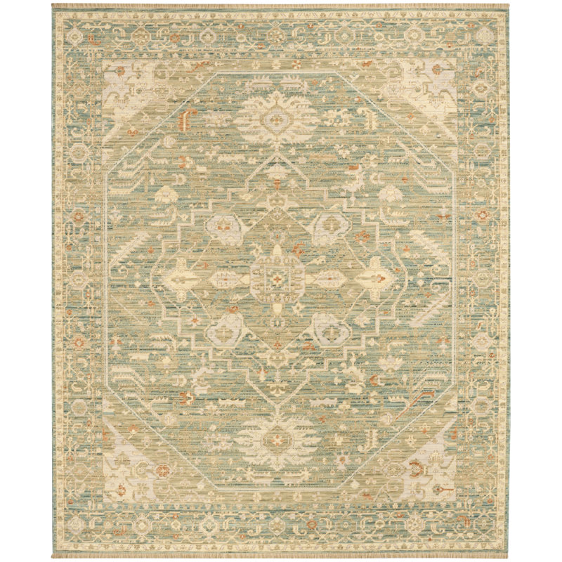  Antique Bloom 10' x 13' Teal Vintage Indoor Rug, Teal , Rectangle  10' x 13'