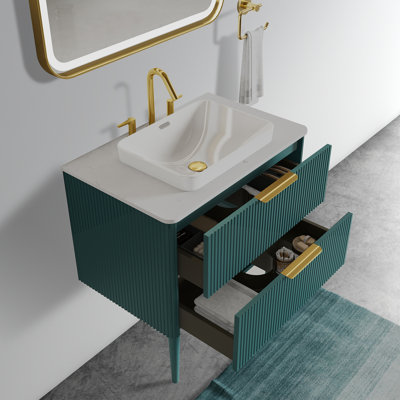 Meuble-lavabo à rayures 30 po avec lavabo en céramique, meuble-lavabo autoportant pour salle de bain