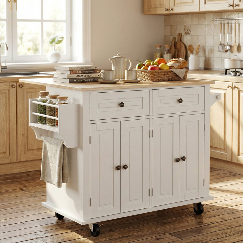 Nikayia 43.3"W Solid Wood Kitchen Island with Drop Leaf, White