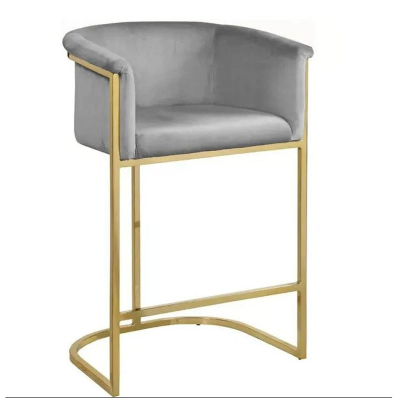 Tabouret de comptoir en velours Kanni, Gris