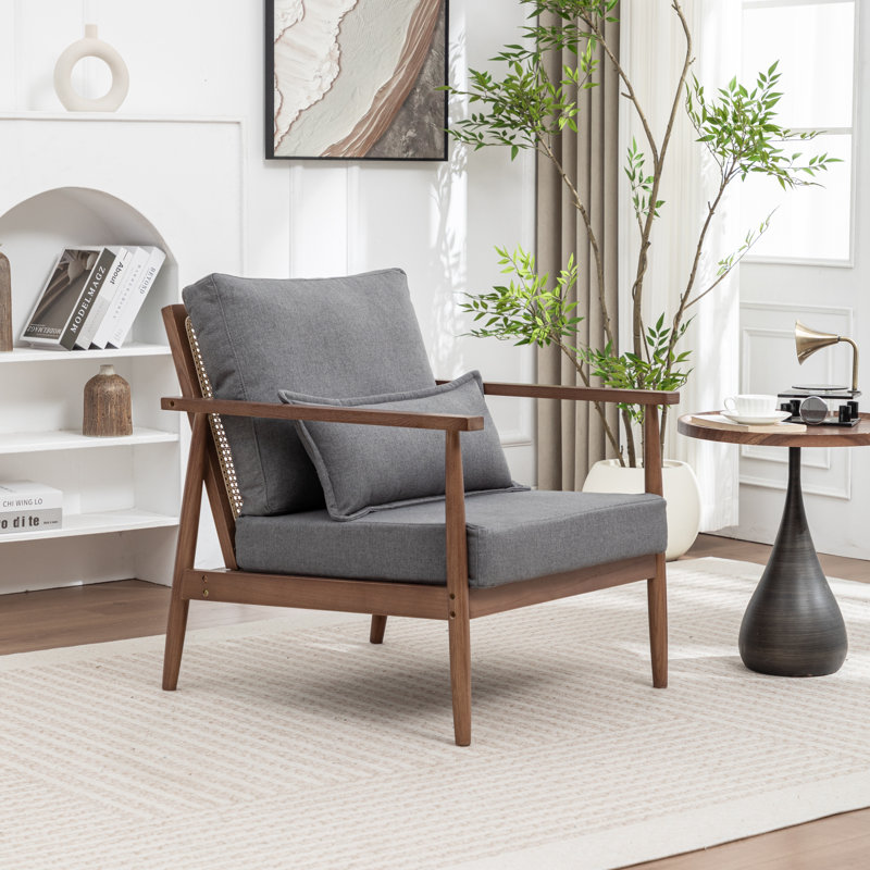 Rayn Solid Wood Upholstered Armchair, Gray