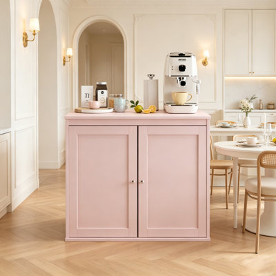 Meuble de rangement de cuisine à double porte, meuble-bar à café avec étagères réglables, meuble de sécurité anti-basculement, idéal pour la salle à manger, le salon ou comme table d'appoint pour un buffet dans l'entrée, rose