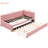 Twin Size Daybed With Trundle, Upholstered In Pink Linen Fabric, No Box Spring Trundle Linen, Required-323043001