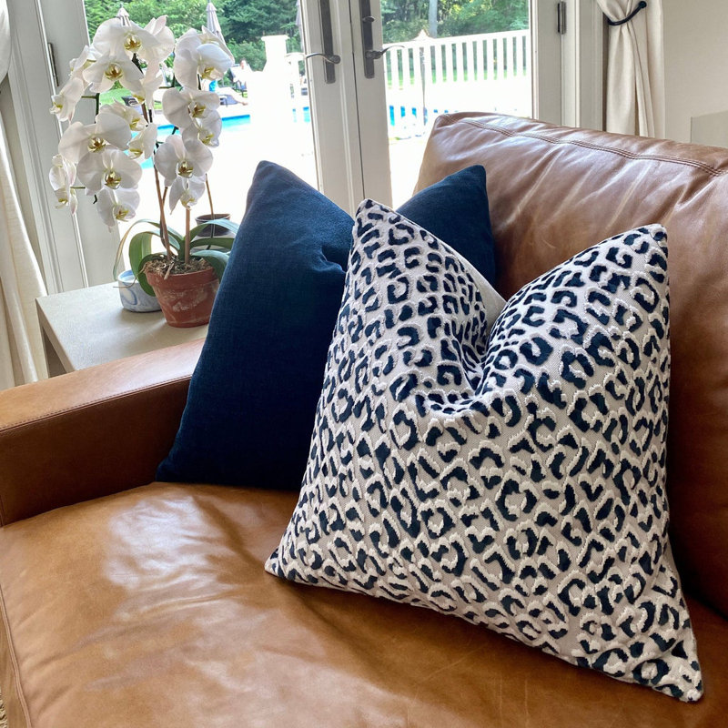 Velvet Leopard Throw Pillow Cover, Navy, 22" x 22"