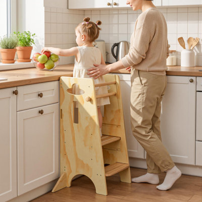 3-Level Adjustable Wooden Toddler Standing Tower – Stable Stool for Kids