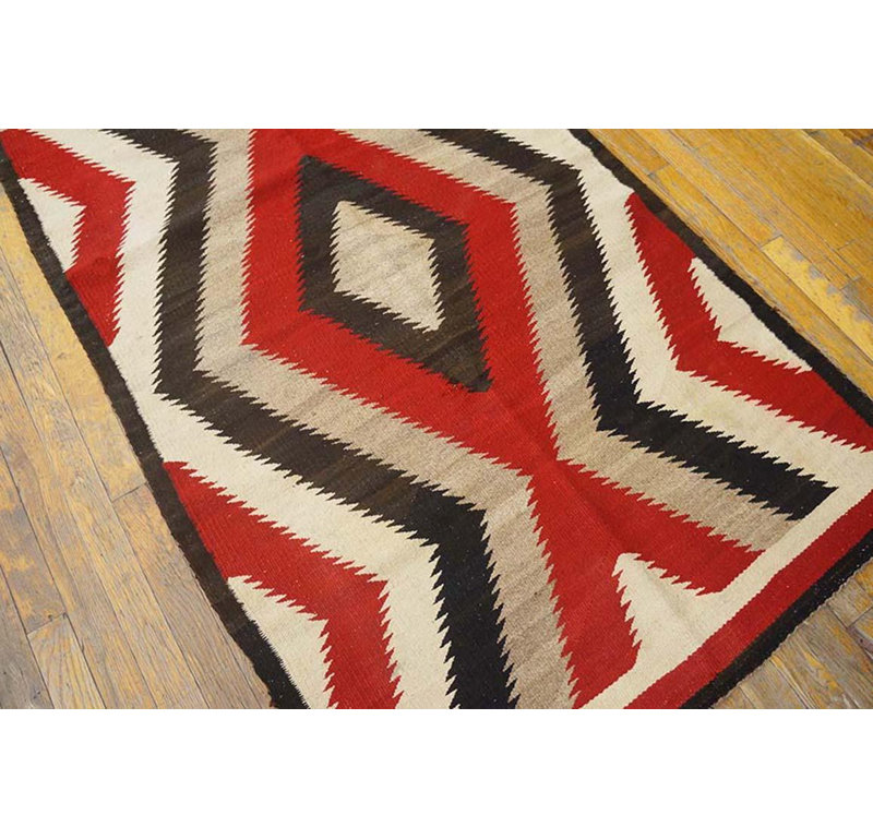 Great Tan White and Red Color with Rhombus Desing Antique American Navajo Rug