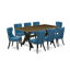 Ensemble de table de salle à manger 9 pièces comprenant une table de salle à manger rectangulaire avec pieds en X et 8 chaises Parson rembourrées en tissu bleu, finition noire-612099317