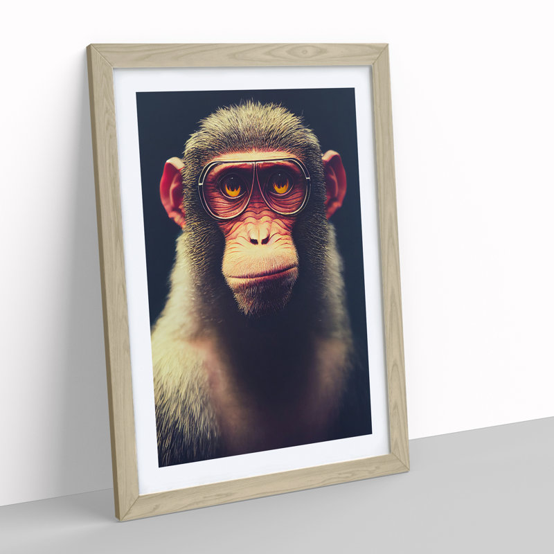 A Monkey In Glasses No.4 - Single Picture Frame Print, 46cm H x 34cm W x 2cm D, Oak Framed