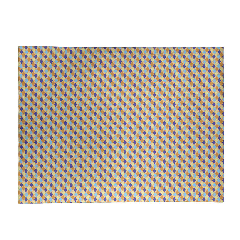 Tapis jaune/mauve rétro diamants, Rectangle 8 pi x 10 pi