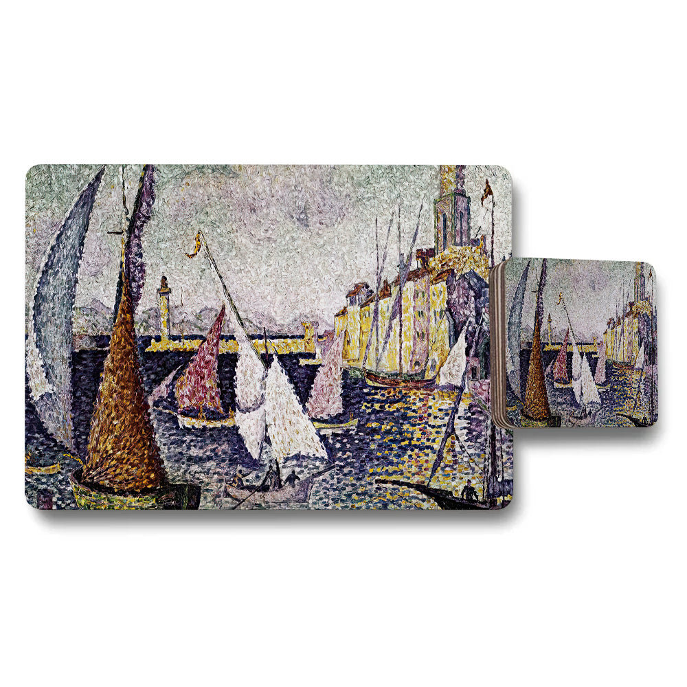 Harbor Boats Impressionist Art Placemat and Coaster Set
