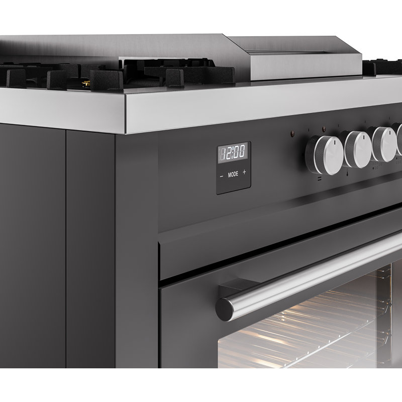 Cuisinière à double combustible de 60 po ILVE Professional Plus II, 7 brûleurs scellés, plaque chauffante, plateau français (porte vitrée)