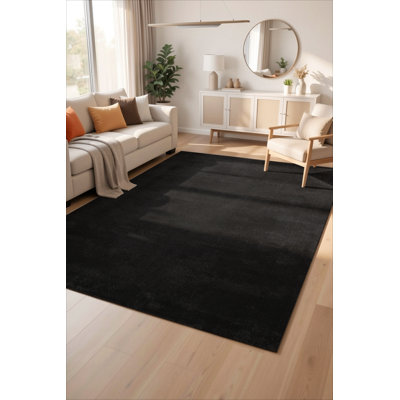Taeler Washable Modern Living Room Rug Polyester - Anti-Slip Felt Backing Carpet Bedroom-Hallway, Black