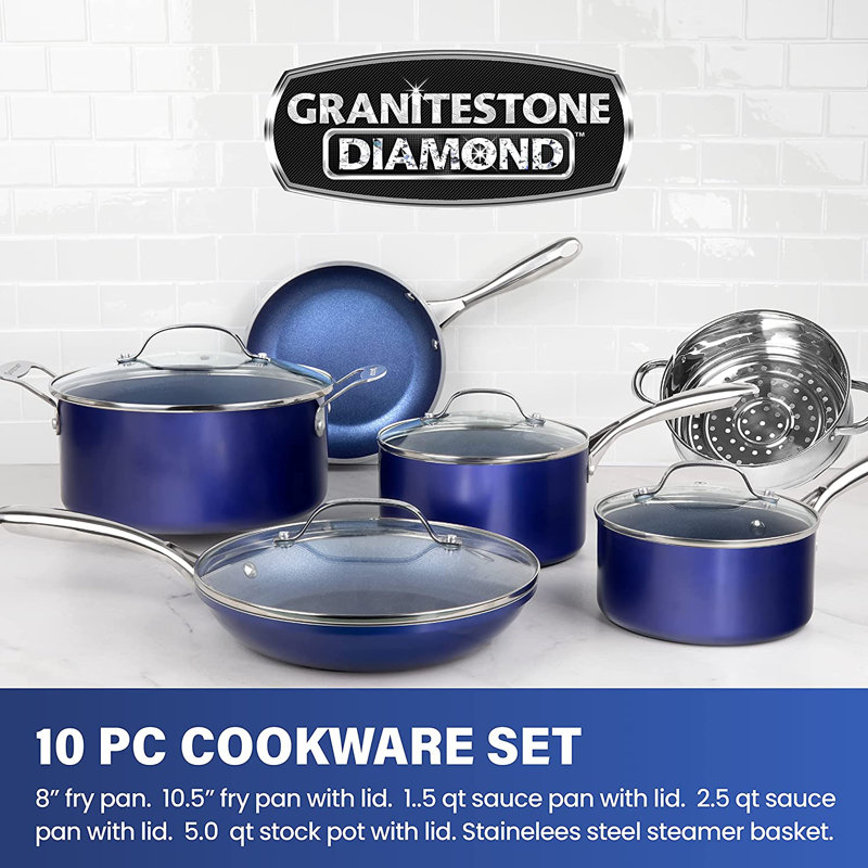 Batterie de cuisine antiadhésive 10 pièces Granitestone Blue