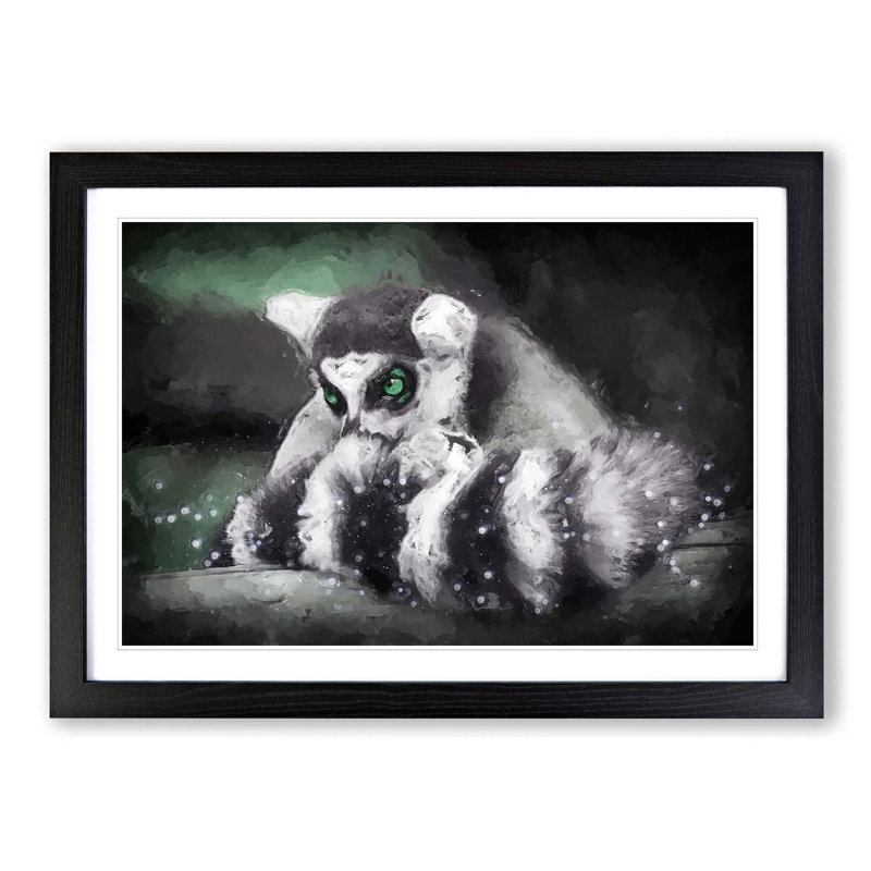 Ring-Tailed Lemur in Abstract - Picture Frame Painting Print, Black, 35cm H x 50cm W x 2cm D