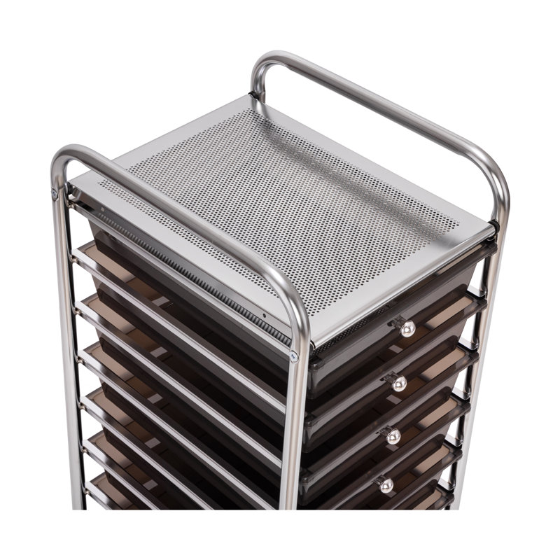 Black 10-Drawer Rolling Utility Storage Organizer with Chrome Frame