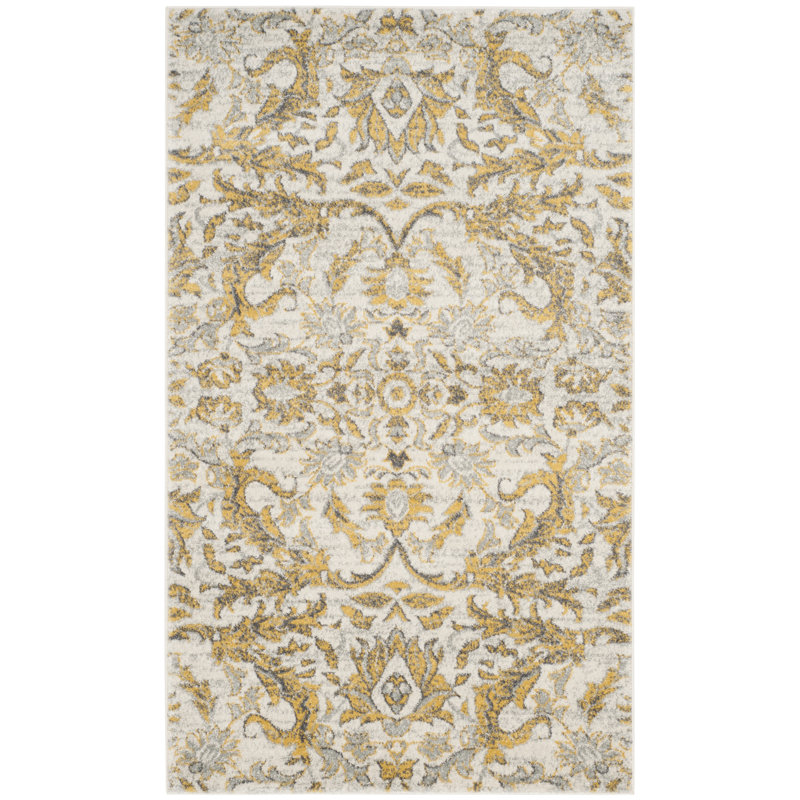 Tapis ivoire et doré damassé Adie, Rectangle 3 pi x 5 pi