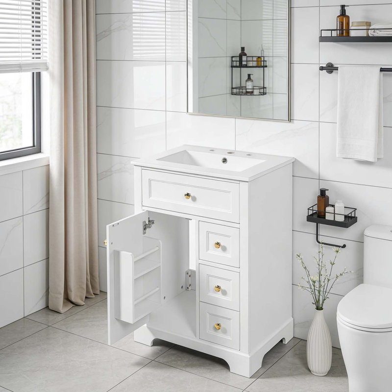 Meuble-lavabo 24 po avec lavabo, 3 tiroirs et armoire 24 po, Blanc