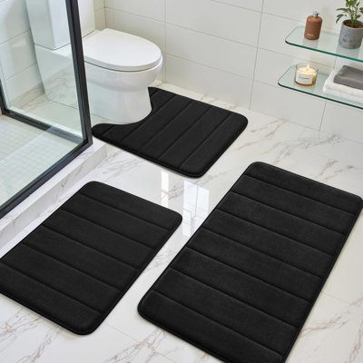 Ensemble de tapis de salle de bain en mousse viscoélastique noire antidérapante 3 pièces