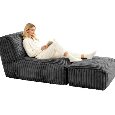 Multi - Scene Modular Floor Chaise Lounge Convertible Bed With 3 Zone Ergonomic Support, Skin Corduroy, Ideal For Gaming, Sleeping, Reading, Dark Grey Flannelette, Slip Design Stability Into
