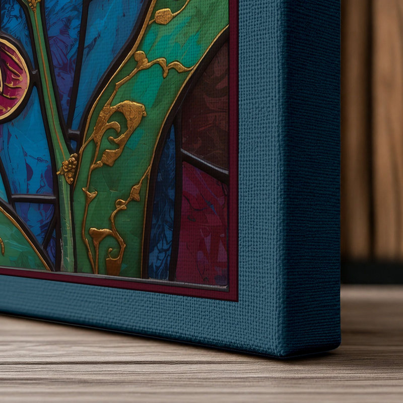 Stained Glass Orchids Botanical - Wrapped Canvas, 36x24 - 91.4 x 61.0 cm, Teal Border
