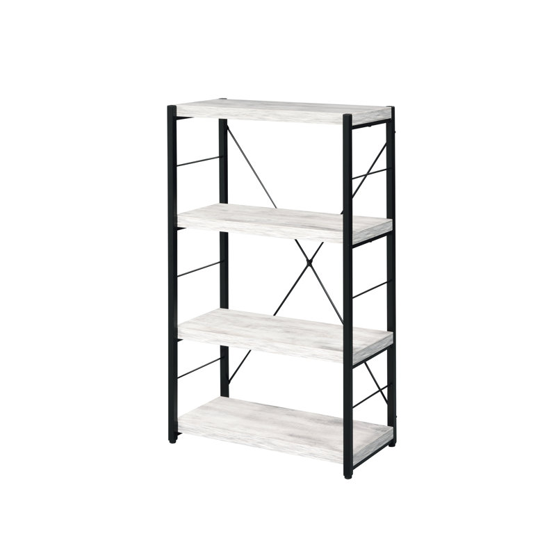 Bibliothèque antique avec finition blanche et noire avec 4 tablettes en bois et 3 compartiments ouverts pour le rangement rectangulaire